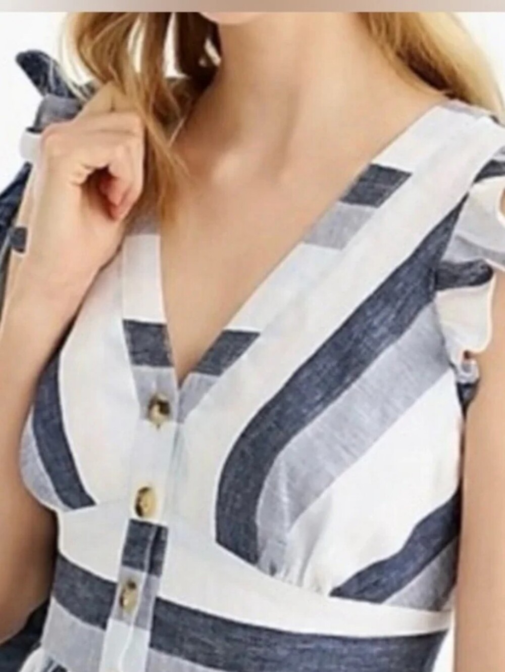 J.Crew Point Sur Linen Striped Midi Dress Size 6 Button Front Pockets Coastal - Picture 2 of 9